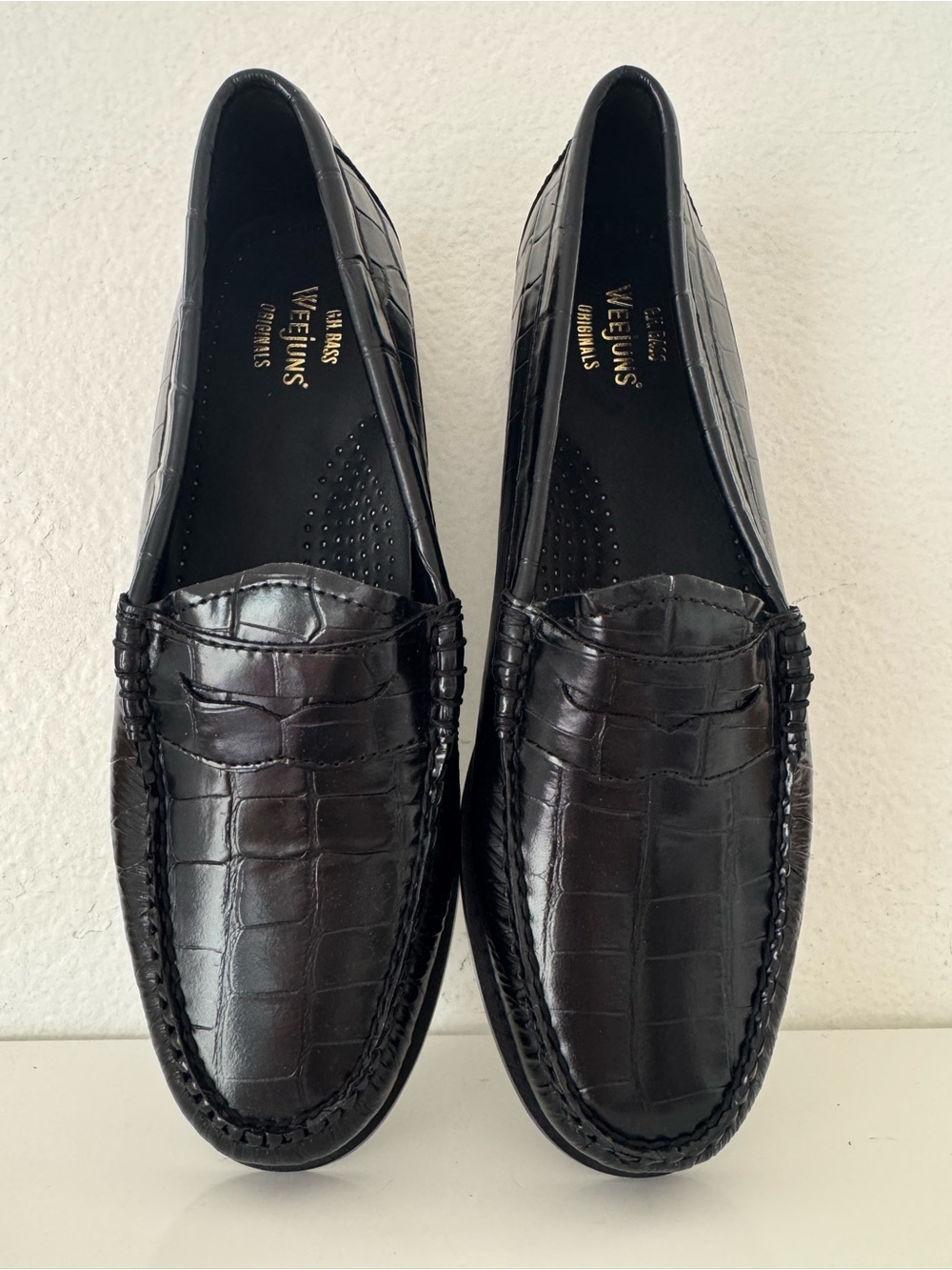 NEW G.H. Bass Whitney Weejun Black Croc Leather Women’s Penny Loafers Size 8.5